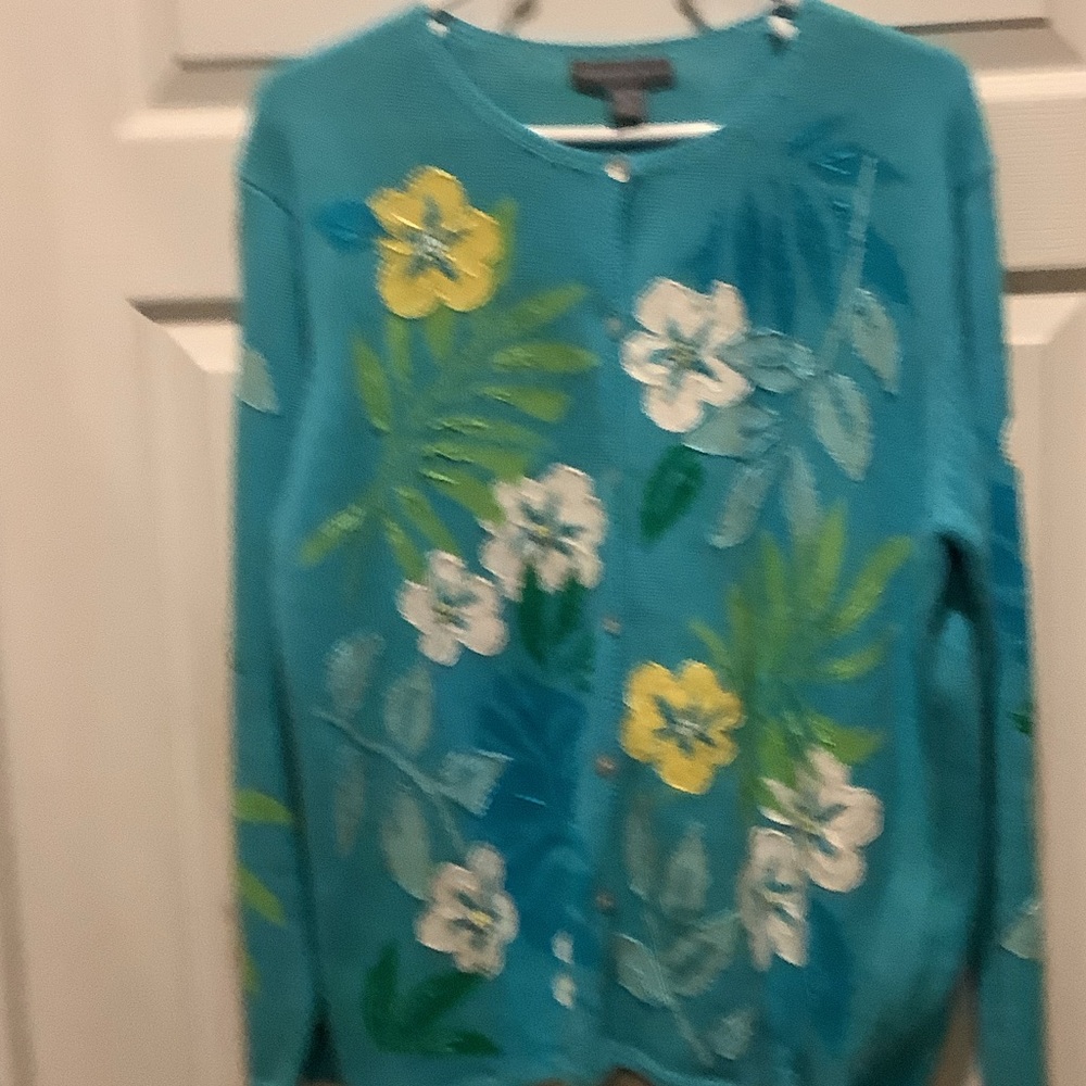 Floral Teal Cardigan Sweater‎